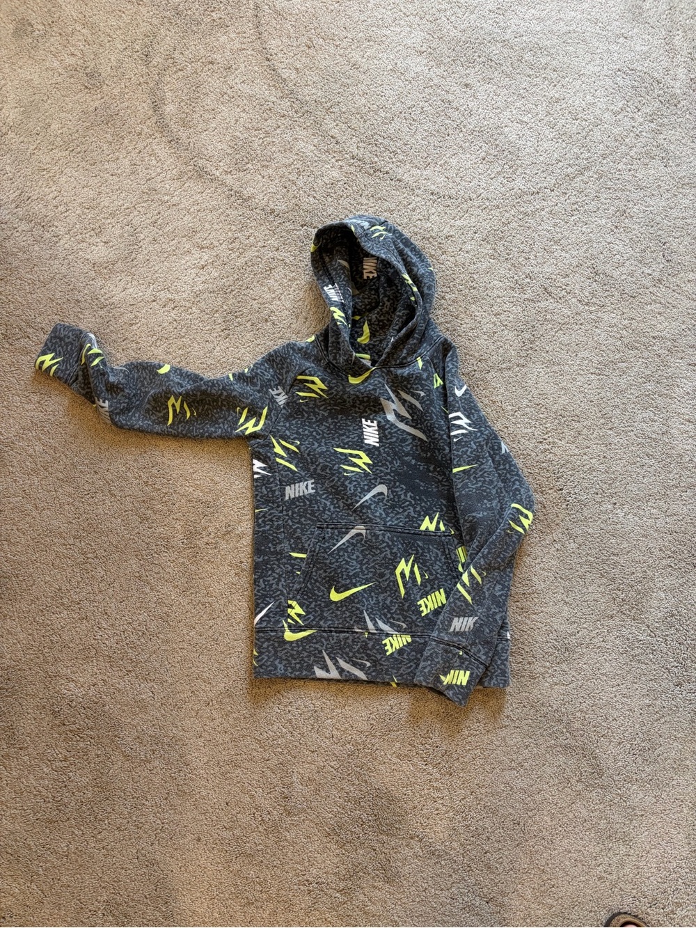 Nike Kids Charcoal Hoodie with Neon Yellow Accents